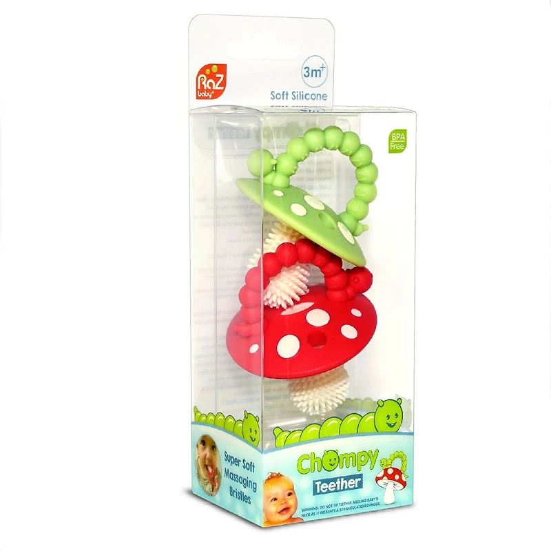 RaZbaby - Chompy Mushroom Silicone Teether - Red & Green