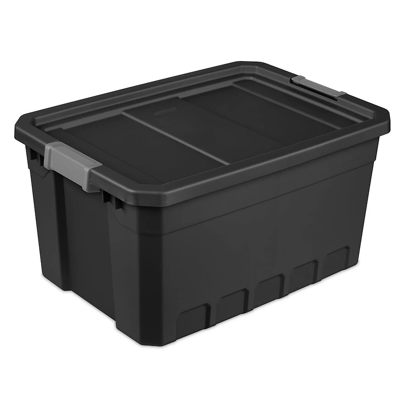 Sterilite 72 Liter Stacker Tote, Durable Plastic Bin with Latch Lid, Black - 6 Pk