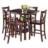 Winsome Orlando 5-Piece Set High Table, 2 Shelves with 4 V-Back Counter Stools - 94554