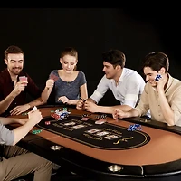 Table de poker pliable Barrington pour 10 joueurs avec porte-gobelets en acier et rebords rembourrés – Aucune installation requise, style casino, noir/brun