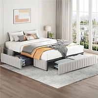 Fullfurnique Cadre de Lit Capitonné avec Trois Tiroirs de Rangement, Queen, Beige