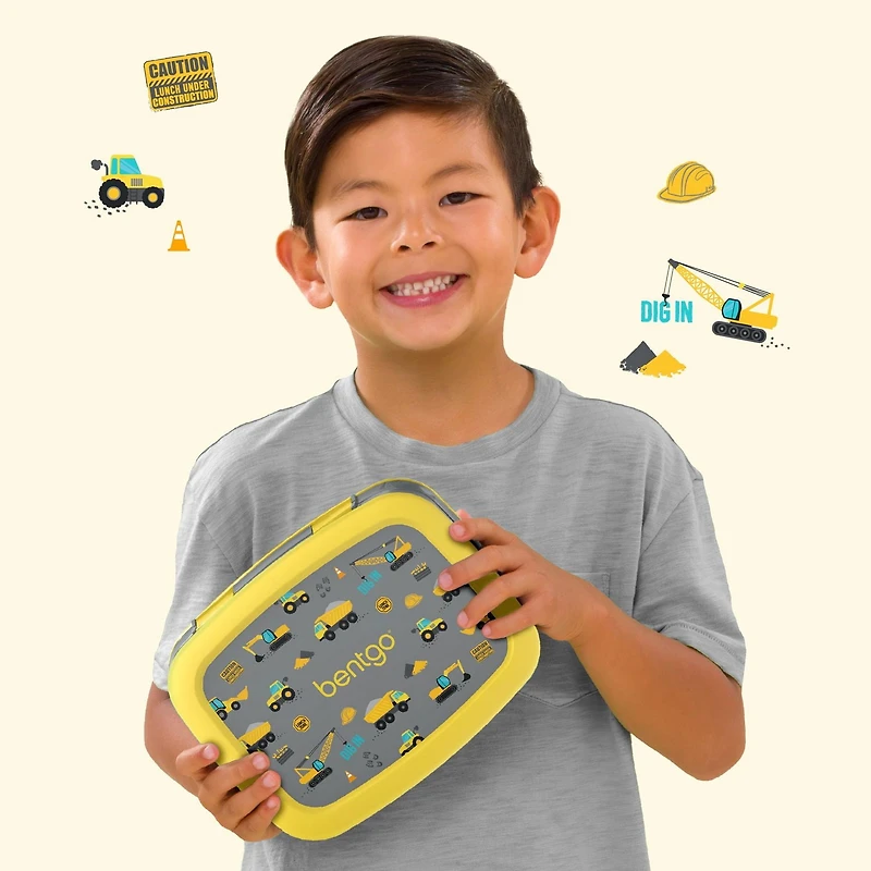 Bentgo Kids Prints Leak-Proof, 5-Compartment Bento-Style Kids Lunch Box - BPA-Free, Dishwasher Safe, Food-Safe Materials (Construction Trucks)
