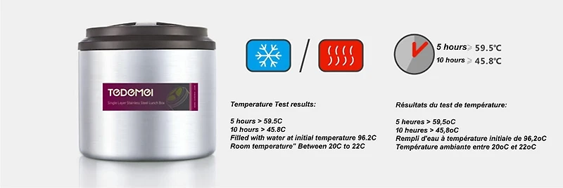 Tedemei 1000 ml boîte à repas isothermique 1 couche