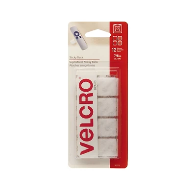 VELCRO® Brand Sticky Back™ Squares - 12 Sets, White, 7/8" (2.22cm)