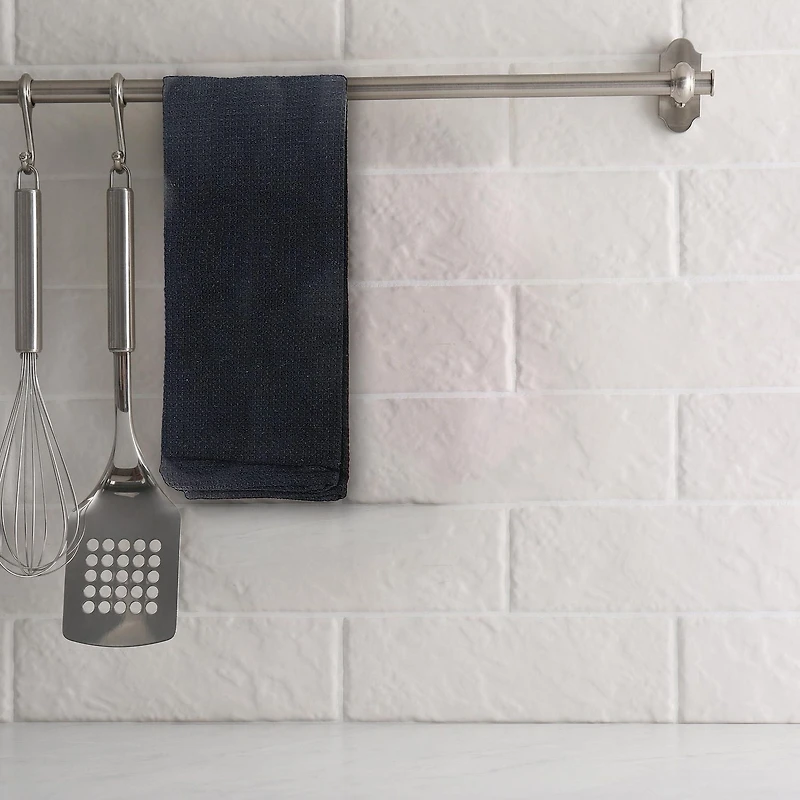 Ensemble De Serviettes De Cuisine De 3 Pcs Blocs Imprimé Waffle Noir