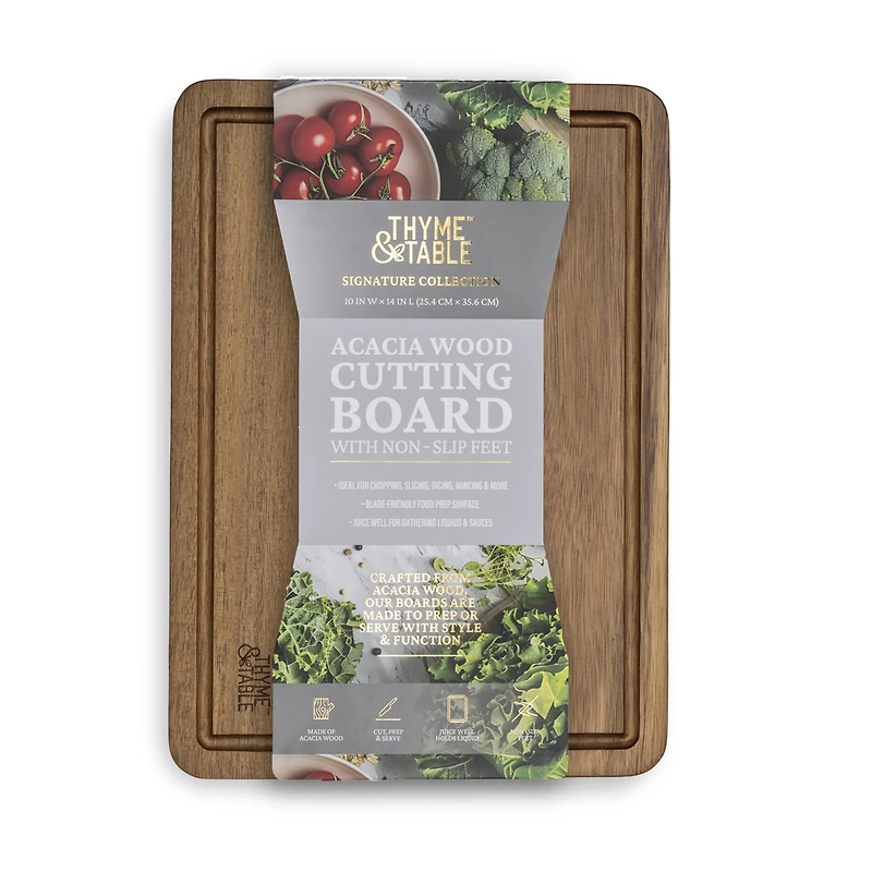 Thyme & Table Medium 10"x14" Acacia Wood Cutting Board with Triangle Shaped Anti-Slip Grips
