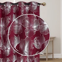IH Casa Decor Foil Print Pannel W 8 Grom Hibiscus Burgundy 96" - Ensemble De 2