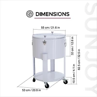 Sunjoy Rooling Ice Chest Cooler Cart 60 Quart, Portable Patio Party Bar Drink Cooler Cart, Beverage Bar with Bottle Opener and Shelf, White