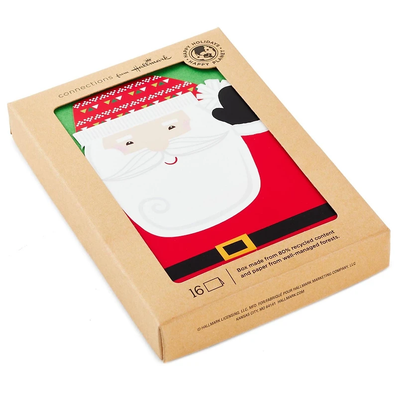 Boîte de 16 cartes de Noël Connections de Hallmark (Père Noël découpé)