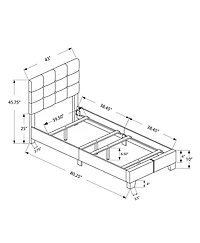 Monarch Specialties Bed, Twin Size, Platform, Teen, Frame, Upholstered, Linen Look, Wood Legs, Grey, Transitional