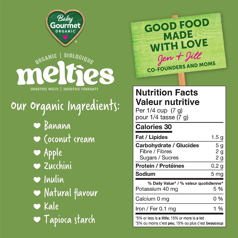 Fondants biologiques Melties légumes verts fruités et crème de noix de coco pour bébé de Baby Gourmet, 8 mois+ Fondants biologiques - 23 g