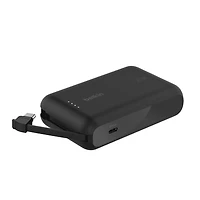 Belkin BoostCharge Portable Power Bank, 2.2in/5.7cm Integrated Cable 10,000mAh PD 20W Fast Charge USB-C Power Delivery, Portable iPhone Charger for iPhone 15 Series, iPad Pro, Galaxy S24 & More Black, BEL 10K 20W CABLE PWRBNK BLK