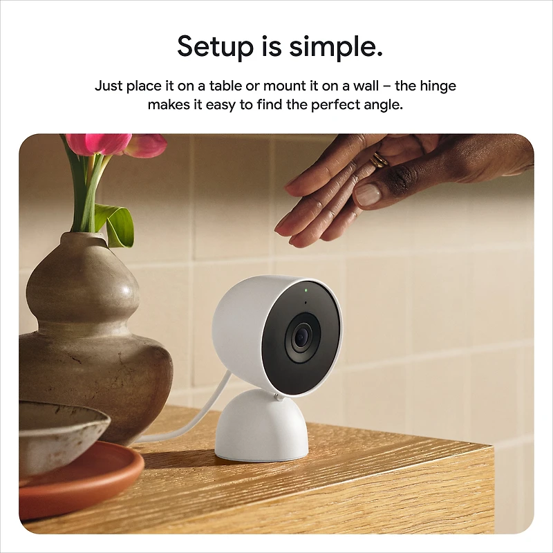 Google Nest Cam Indoor (Wired, 3rd Gen) - 2K Video and Gemini - Snow