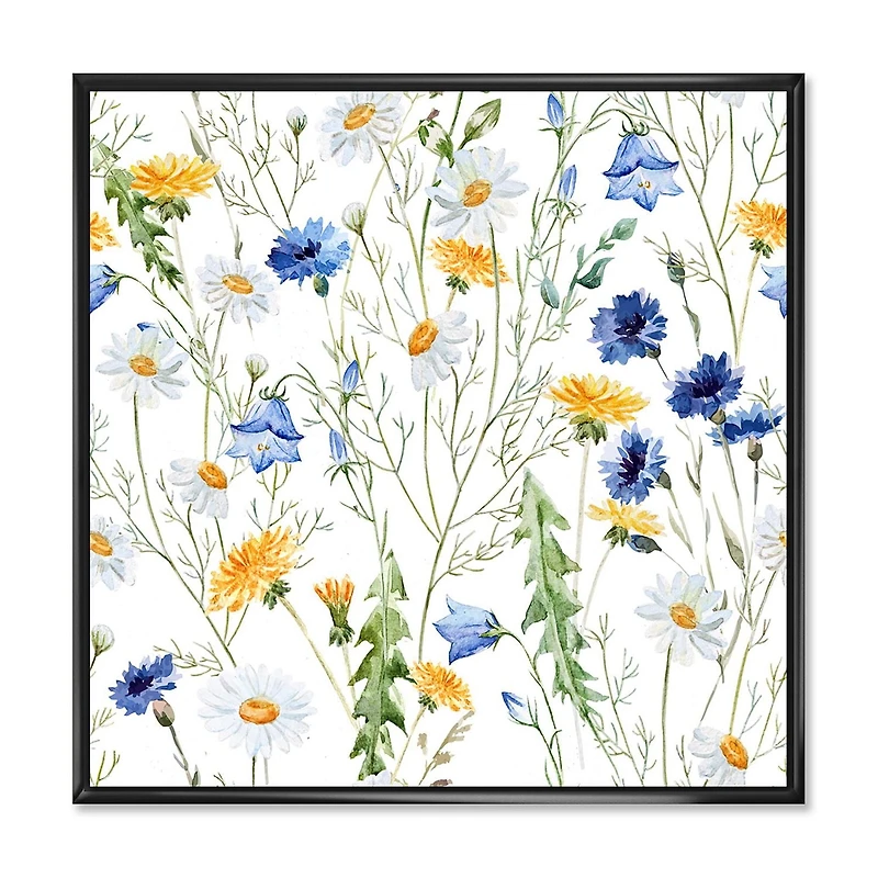 Designart Wildflowers Chamomile and Clover Bell II FLOAT FRAME WALL ART