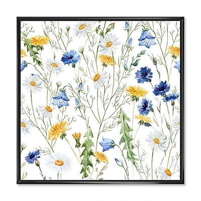 Designart Wildflowers Chamomile and Clover Bell II FLOAT FRAME WALL ART