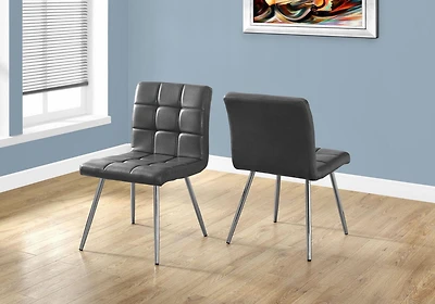 Monarch Specialties Dining Chair, Set Of 2, Side, Upholstered, Kitchen, Dining Room, Pu Leather Look, Metal, Grey, Chrome, Contemporary, Modern