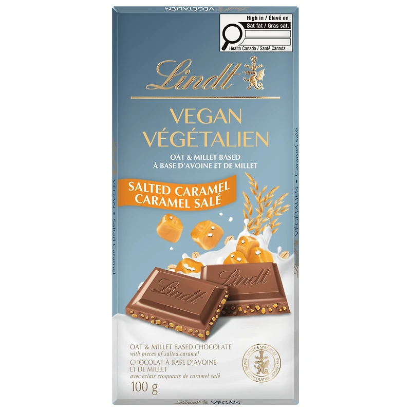 Chocolat végétalien au caramel salé Lindt – Barre (100 g)