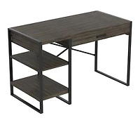 Safdie & Co. Computer Writing Desk 47.65in Long Dark Grey with 1 Drawer 2 Shelves and Black Metal for Home Office and Small Spaces. Ideal for writing, gaming, study, work from home.