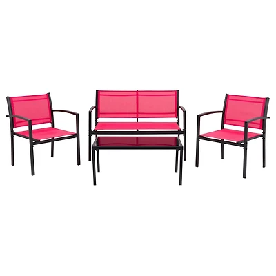 CorLiving Everett 4-Piece Weather Resistant and Light Weight Cushionless Mesh Seat Outoor Conversation Set with Chairs, Loveseat, and Table