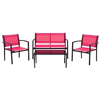 CorLiving Everett 4-Piece Weather Resistant and Light Weight Cushionless Mesh Seat Outoor Conversation Set with Chairs, Loveseat, and Table