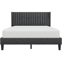 Fullfurnique Upholstered Bed Frame with Wing Side and Channel Headboard, Queen, Dark Gray