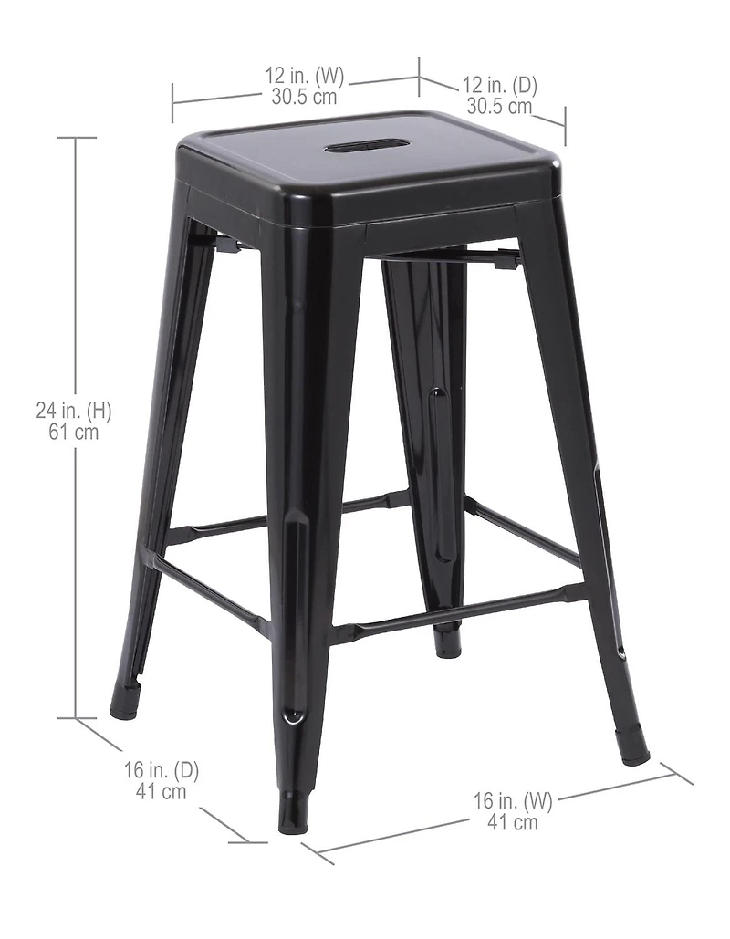 Hometrends 24 inch Metal Stackable Kitchen Stools, Black, Hometrends 24 inch Metal Stools, include 1x Black Color Stool