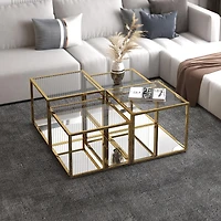 Contemporary Metal and Glass Multi-Tier Coffee Table Set of 4 - Gold