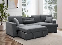 K-Living Charles Cuddler Canapé-lit en tissu gris avec plateau rabattable et oreillers assortis