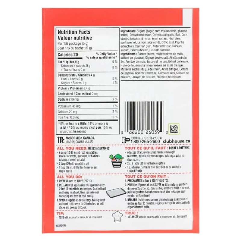 Melange d’assaisonnements legumes racinces glaces collants CLUB HOUSE MELANGE D'ASSAISONNEMENTS LEGUMES RACINES GLACES COLLANTS