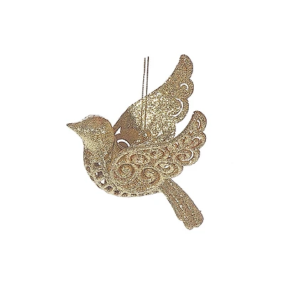 Christmas Gold Glitter Ornament Bird - Set of 12