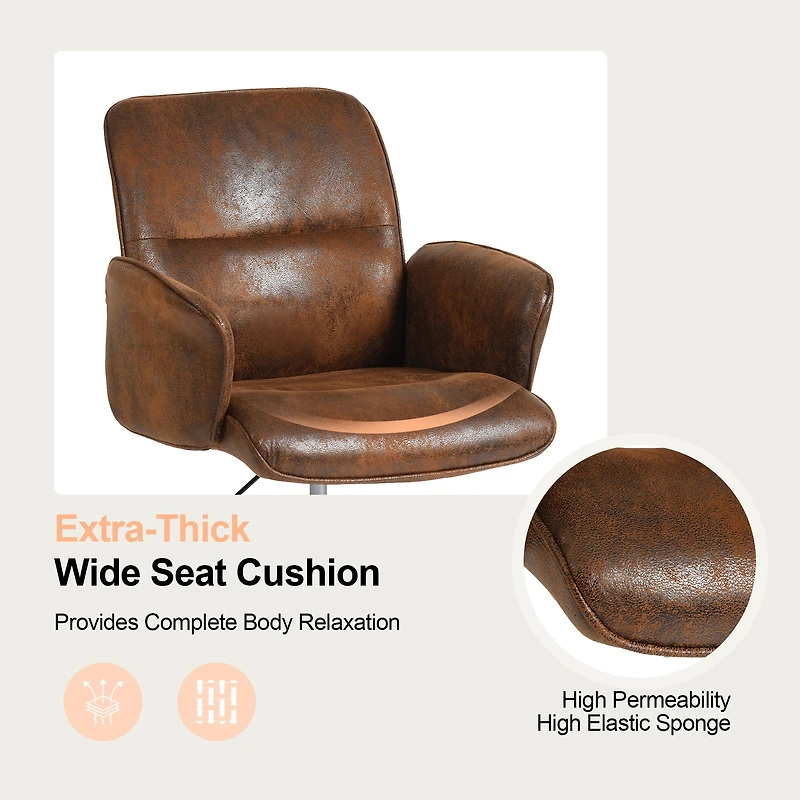 Homy Casa Swivel Desk Chair, Adjustable Ergonomic Office Chair, Brown Faux Suede
