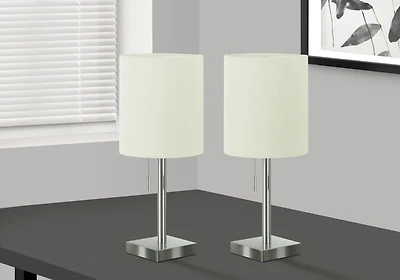 Monarch Specialties Lighting, Set Of 2, 17"h, Table Lamp, Usb Port Included, Nickel Metal, Ivory / Cream Shade, Contemporary