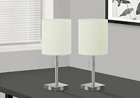 Monarch Specialties Lighting, Set Of 2, 17"h, Table Lamp, Usb Port Included, Nickel Metal, Ivory / Cream Shade, Contemporary