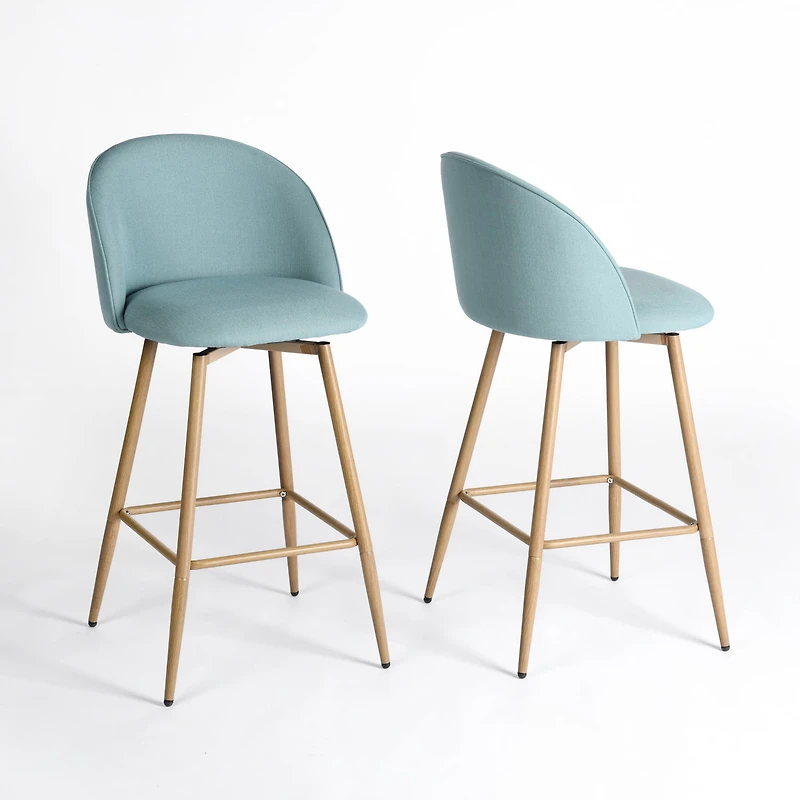 Ensemble de 2 tabourets de bar modernes Homy Casa avec revêtement en tissu - Hauteur du siège 66 cm pour îlot de cuisine - bleu