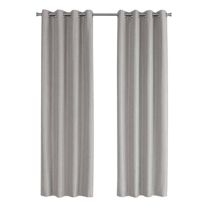 Monarch Specialties Rideau, Ensemble 2pcs, 54"w X 95"l, 100% Bloque Lumiere, Passe-fil, Salon, Chambre À Coucher, Cuisine, Isolation Thermique, Polyester, Gris, Contemporain, Moderne