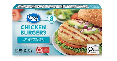 Great Value Frozen Chicken Burgers, 8 x 113g