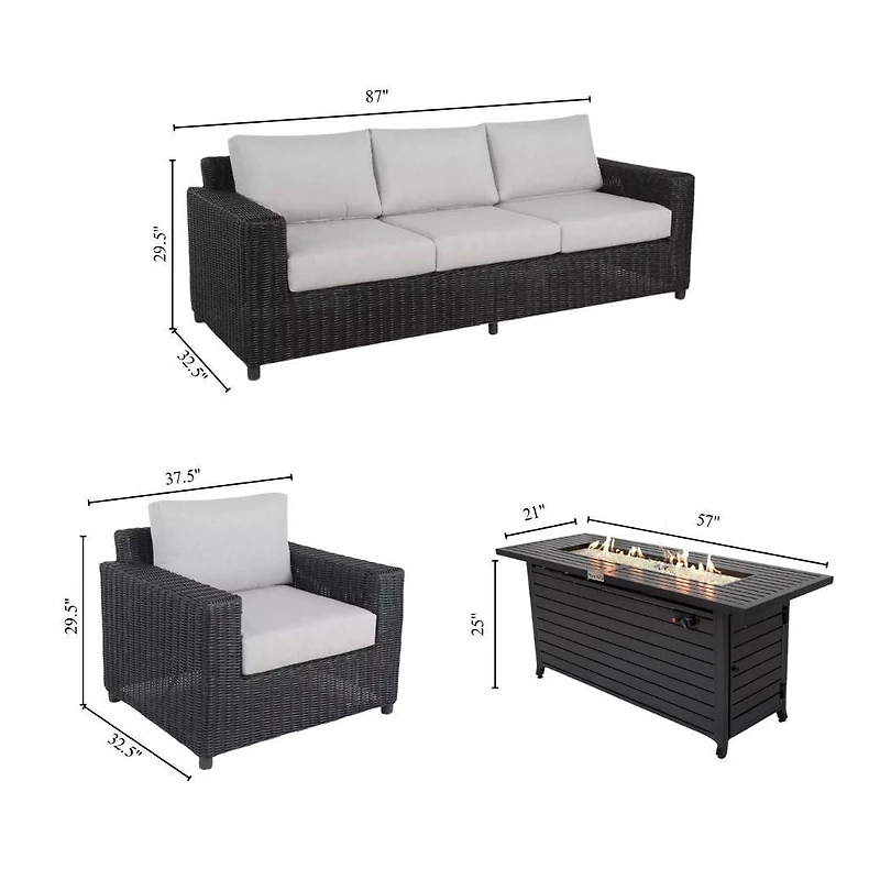 Deer Ridge 4-Piece Conversation Set with Rectangular Fire Table