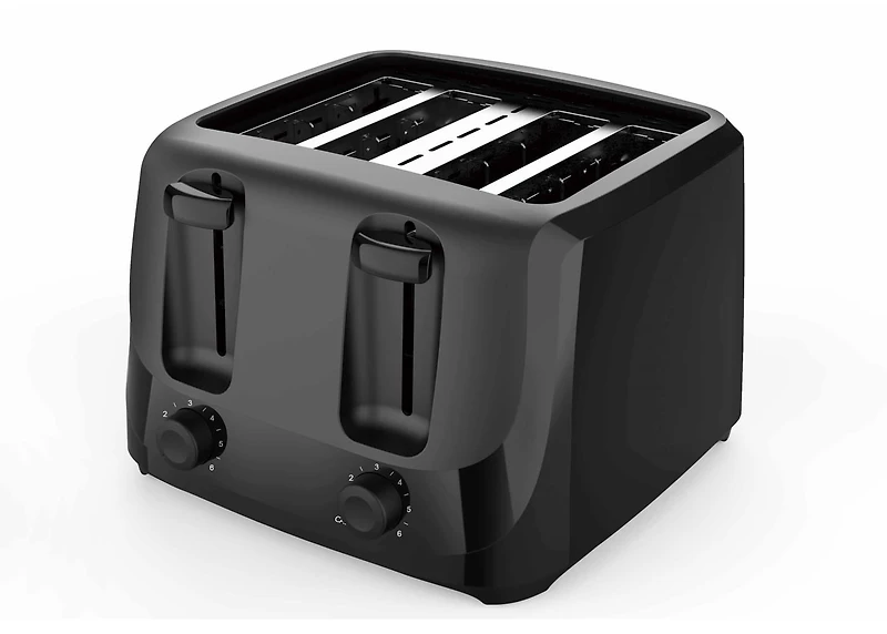 Mainstays 4-Slice Toaster Black with 6 Shade Settings and Removable Crumb Tray, Fits Standard-sized Sliced Bread