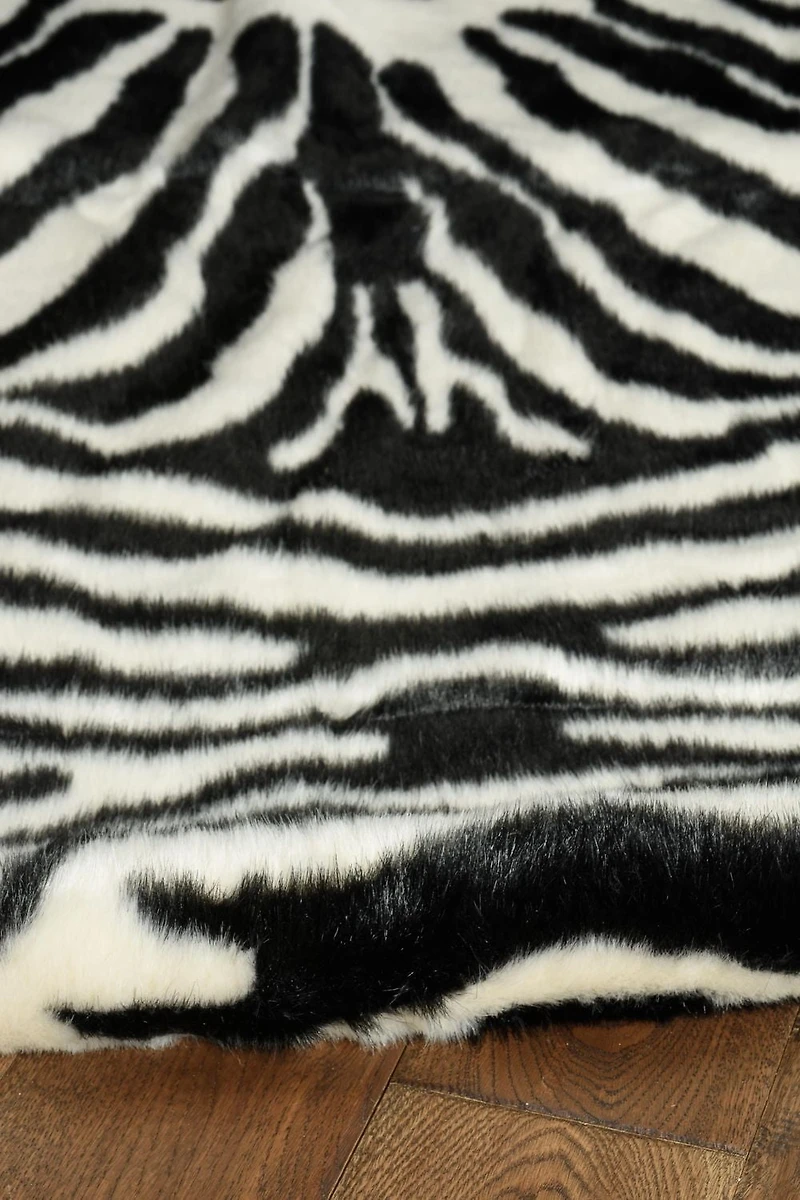 Faux Cowhide Mini Ivory & Black Zebra Accent Rug