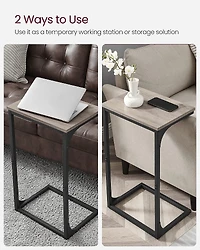 Boutique Home C-Shaped Sofa End Side Table Ideal for Den, Living Room, TV Tray Table - Grey