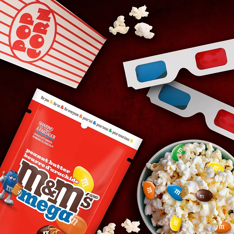 M&M'S, Peanut Butter Mega Milk Chocolate Candies, Sharing Bag, 155g, M&M'S PB MEGA SUP