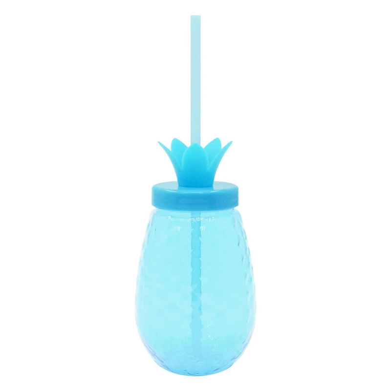 Mainstays Pineapple Blue Plastic Tumbler with Straw, Drinkware, 1 piece, PLASTIC TUMBLER BLUE