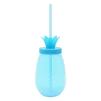 Mainstays Pineapple Blue Plastic Tumbler with Straw, Drinkware, 1 piece, PLASTIC TUMBLER BLUE