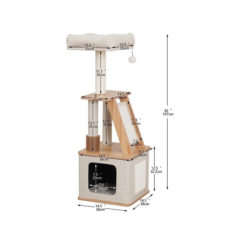 Vibrant Life 42" 3-Level Cat Tree with Base Condo, Top Perch, Scratching Mats, Laminated Board Steps