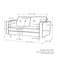 CorLiving Mulberry Fabric Upholstered Modern Indoor 2-Seater Loveseat with Tufted Back and 2 Bolster Cushions, Grey