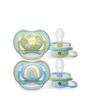 Suce ultra-aérée Philips Avent, 6 à 18 mois, motifs soleil souriant / arc-en-ciel bleu, emb. de 2, SCF085/58 Suce ultra-aérée Avent, 6 à 18 m soleilbleu de 2