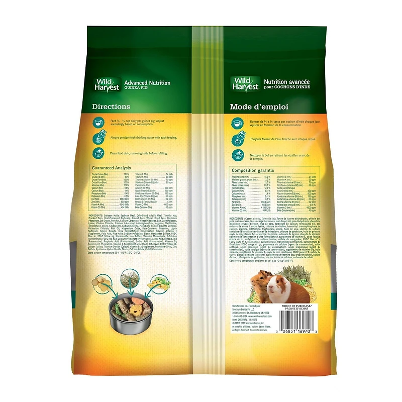 Wild Harvest Nutrition avancée pour cochons d'inde 1,8kg