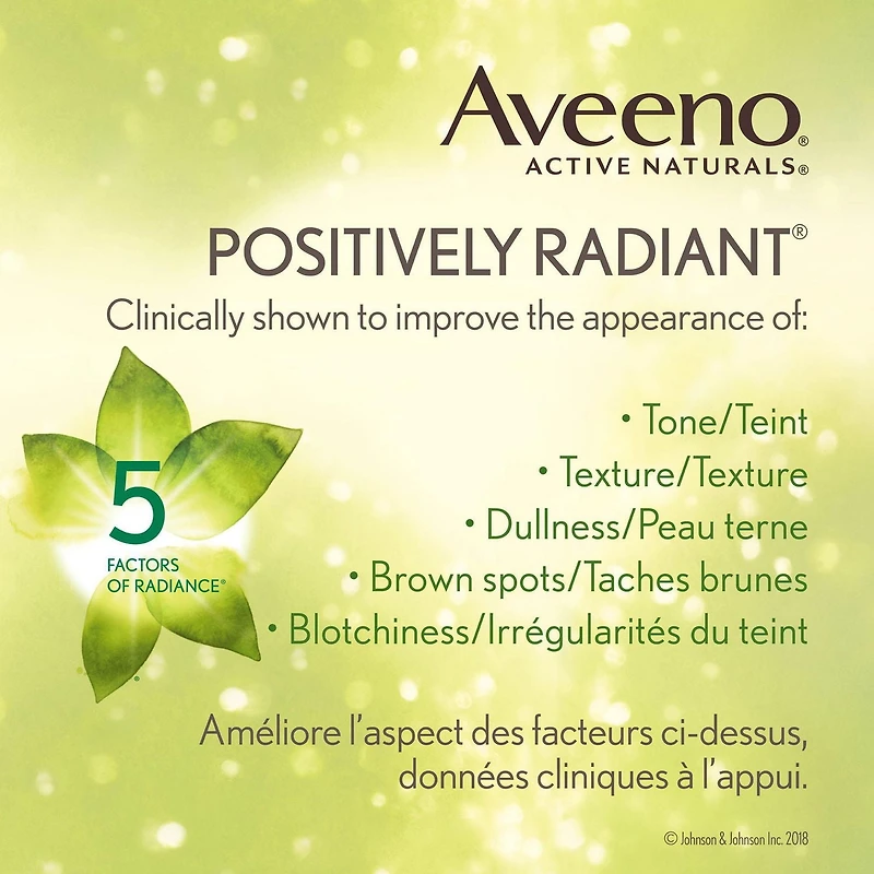 Aveeno Positively Radiant Soin quotidien Voile hydratant FPS 30 avec extrait de soja, Hydratant avec écran solaire, Sans huile et non comédogène, 73 ml