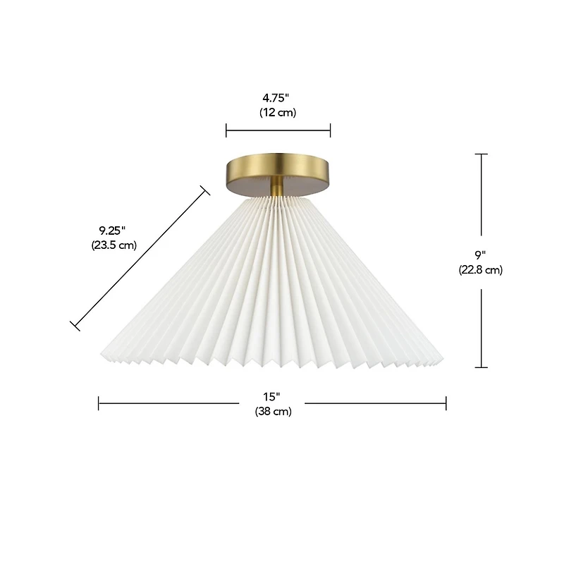 Novogratz x Globe 2-Light Matte Brass Flush Mount Ceiling Light with Off-White Pleated Fabric Shade