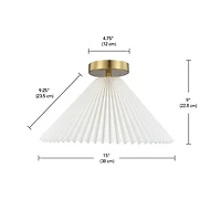 Novogratz x Globe 2-Light Matte Brass Flush Mount Ceiling Light with Off-White Pleated Fabric Shade